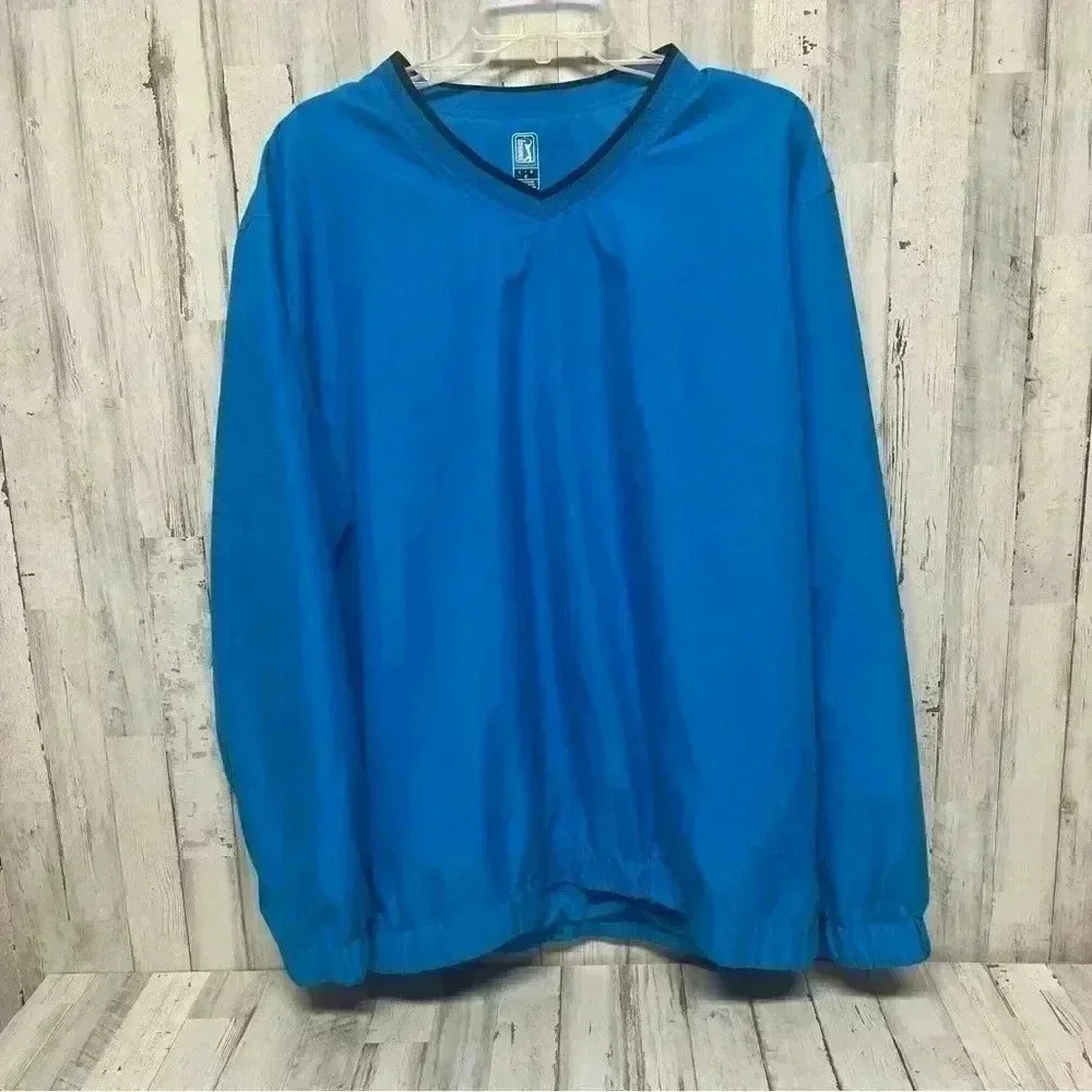 PGA Tour Mens Golf Windbreaker Pullover Jacket Turquoise Mesh V Neck Large